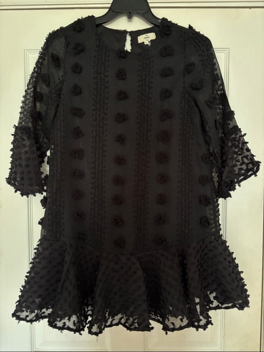 Black Textured Pom-Pom Dress